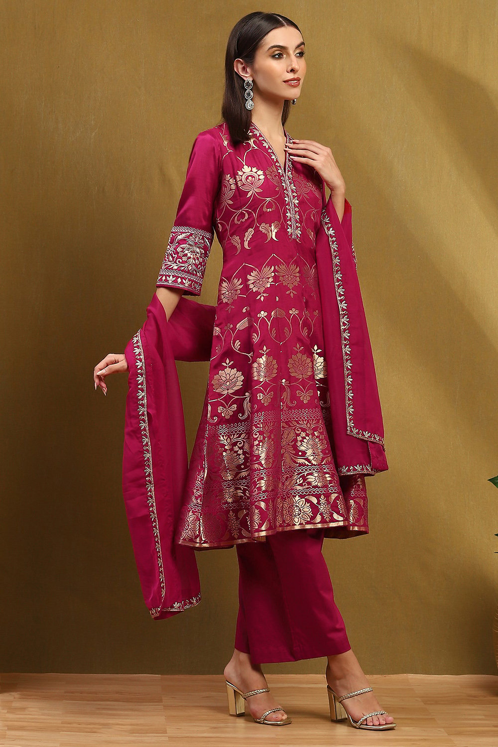 Berry Viscose Anarkali Suit Set image number 5