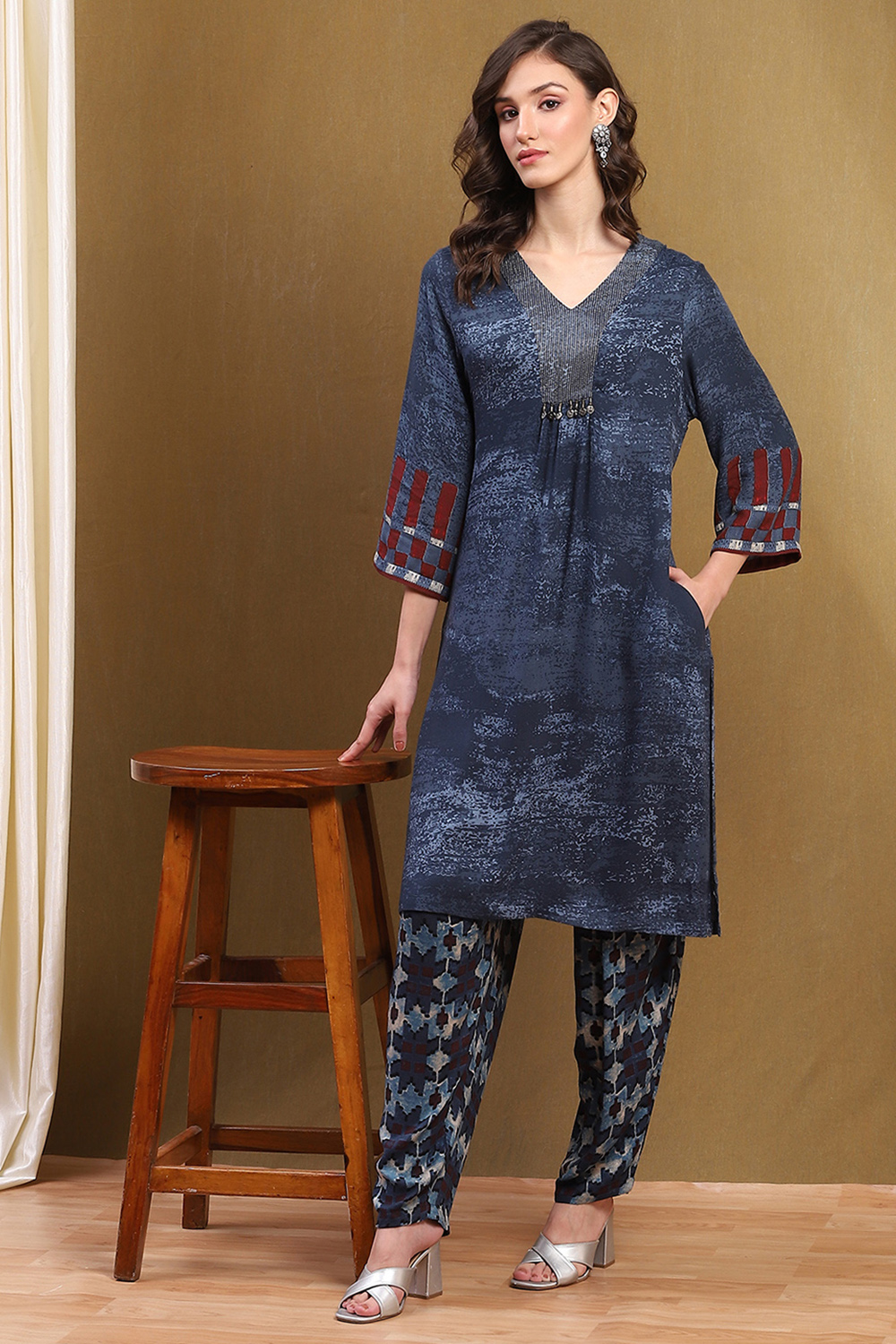 Indigo Rayon Straight Set image number 0