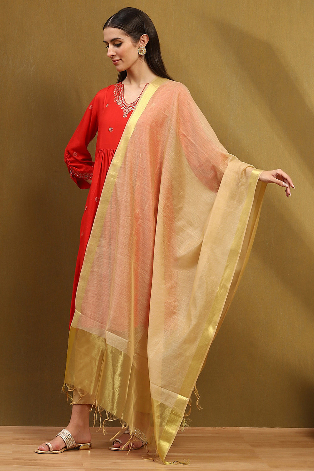 Camel Poly Silk Dupatta image number 2