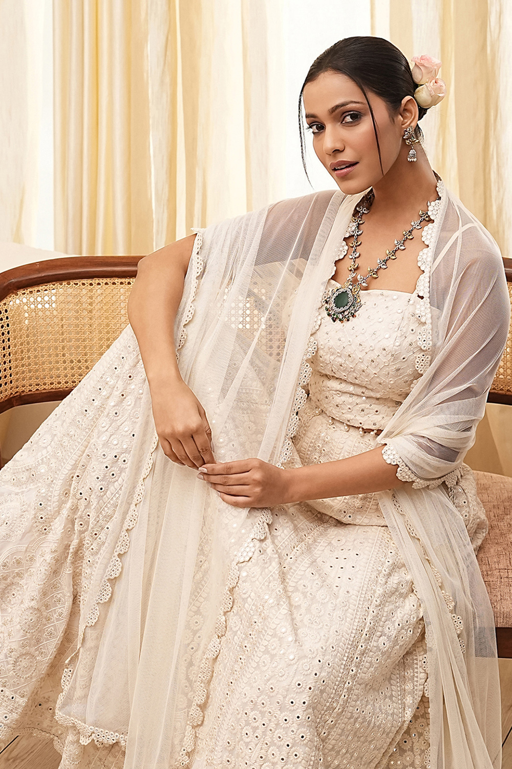 Ivory Georgette Embroidered Lehenga Set image number 0