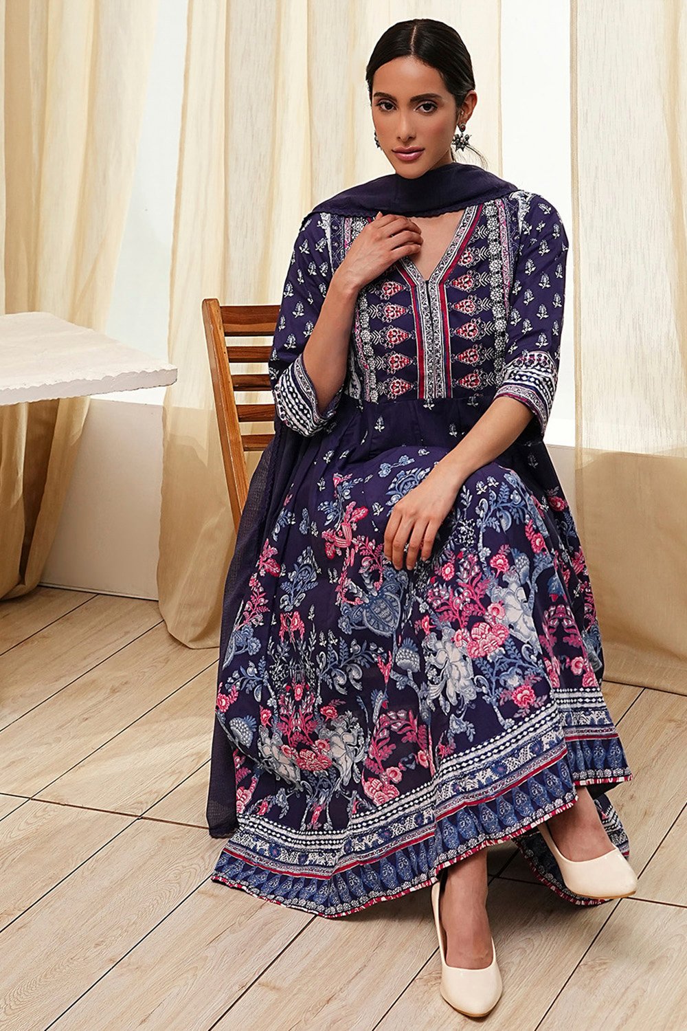 Indigo Cotton Anarkali Suit Set image number 0