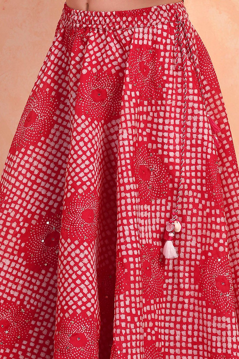 Red Poly Chanderi Blouse Lehenga Set image number 2