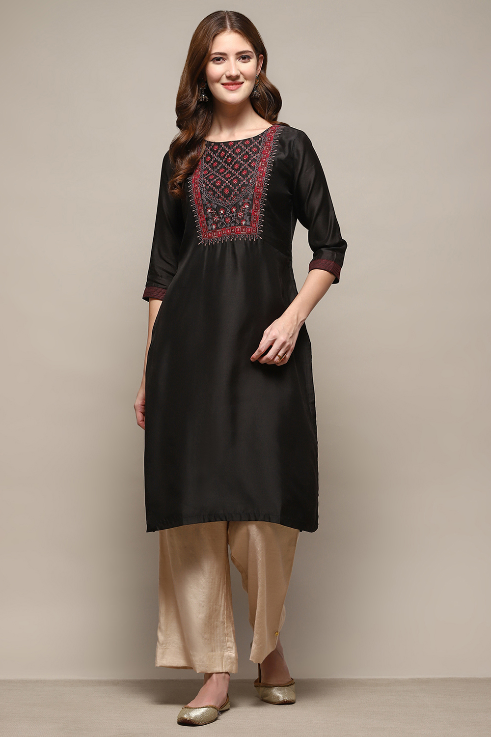 Charcoal Cotton Blend Straight Kurta image number 5