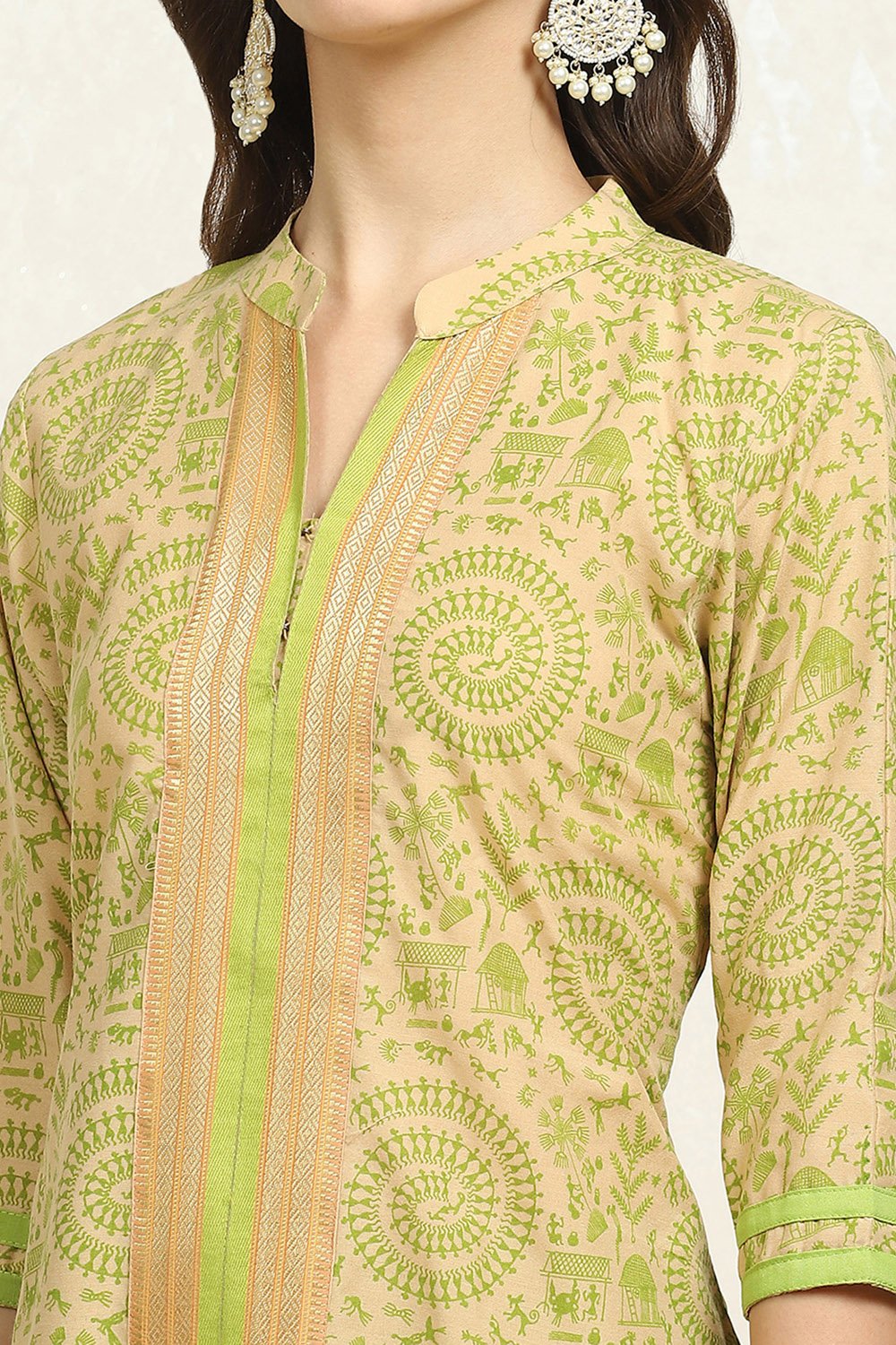 Green Cotton Handloom Unstitched Suit Set image number 2