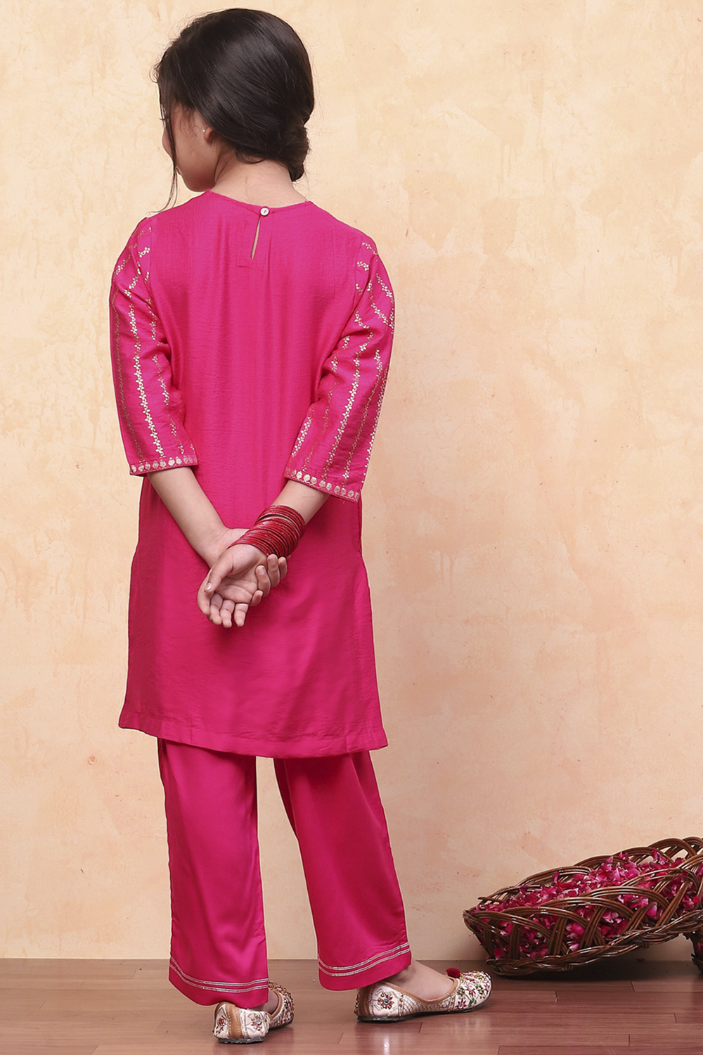 Fuchsia Viscose Blend Foil Printed Straight Kurta Set image number 4