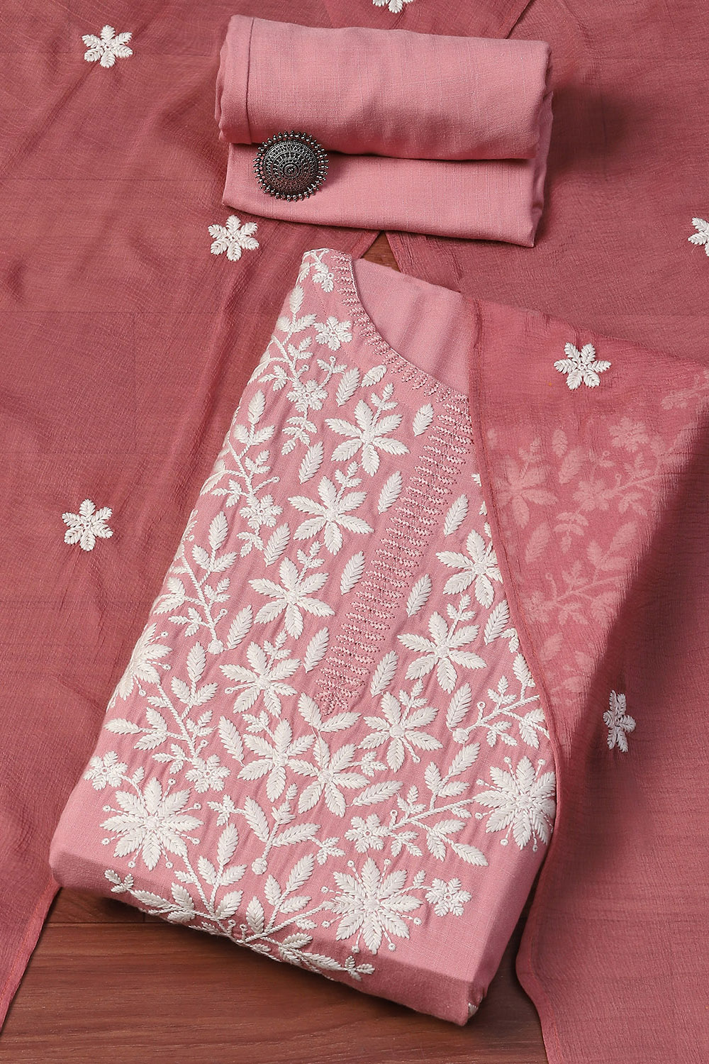 Pastel Pink Rayon Unstitched Suit set image number 0