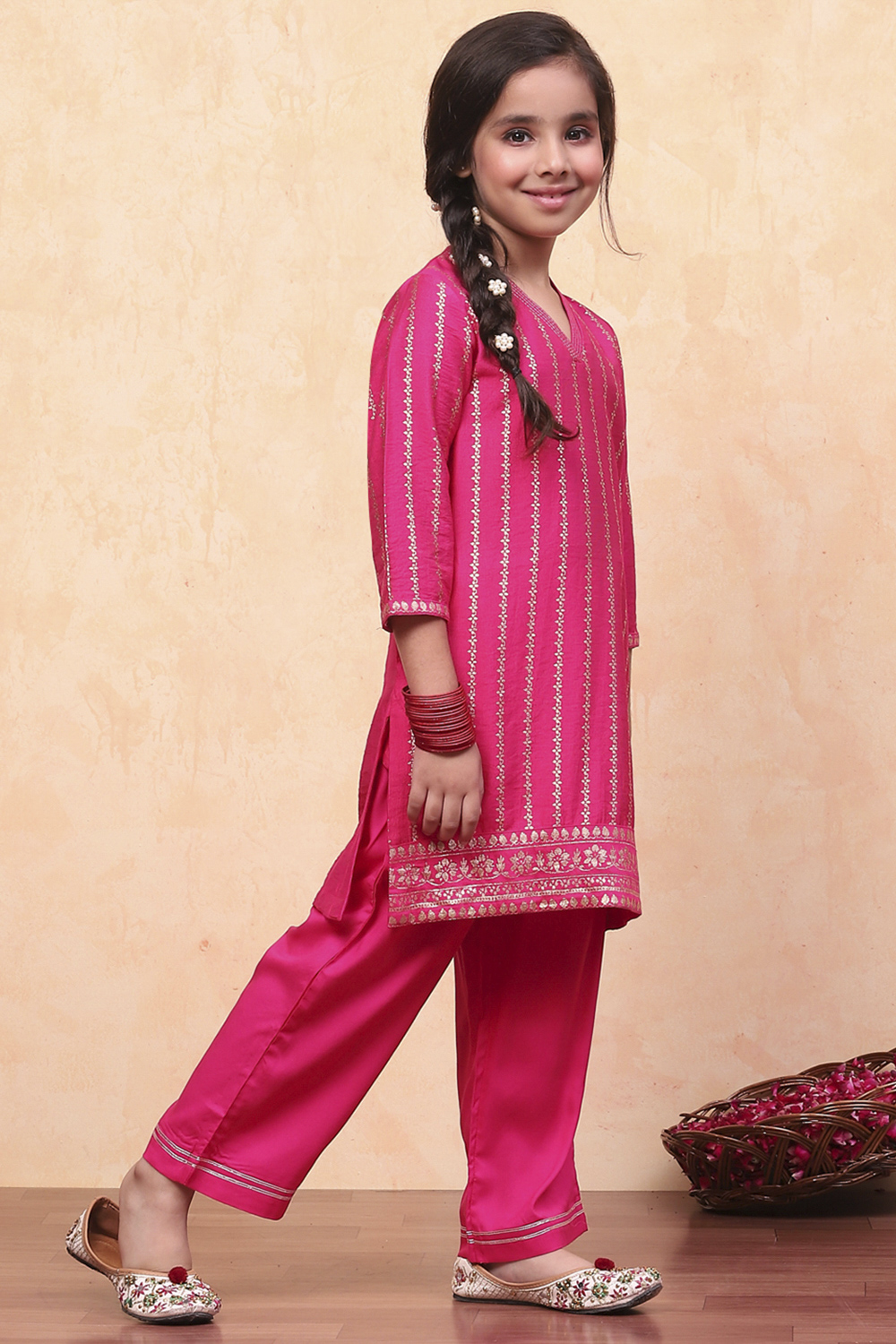 Fuchsia Viscose Blend Foil Printed Straight Kurta Set image number 5