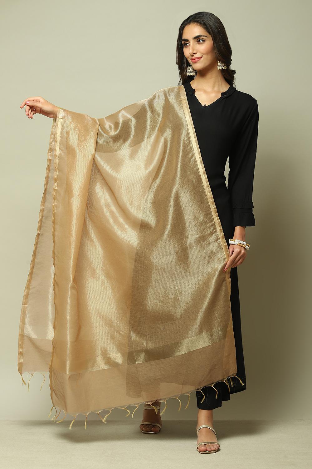 Brown Cotton Blend Yarndyed Dupatta image number 0