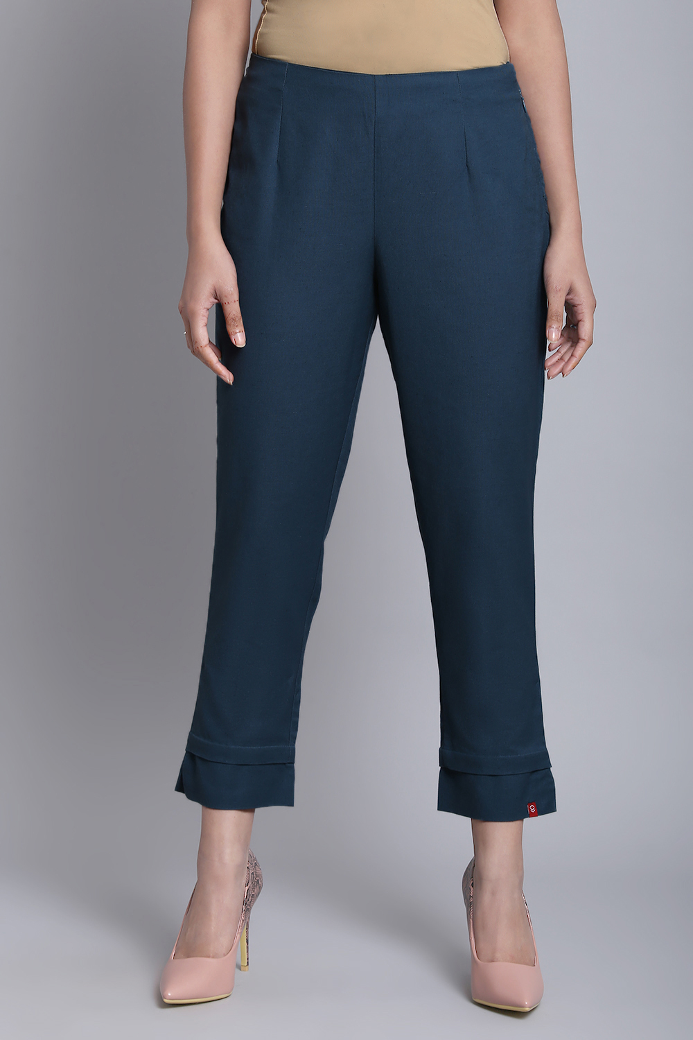 Navy Blue Cotton Flax Pants image number 0