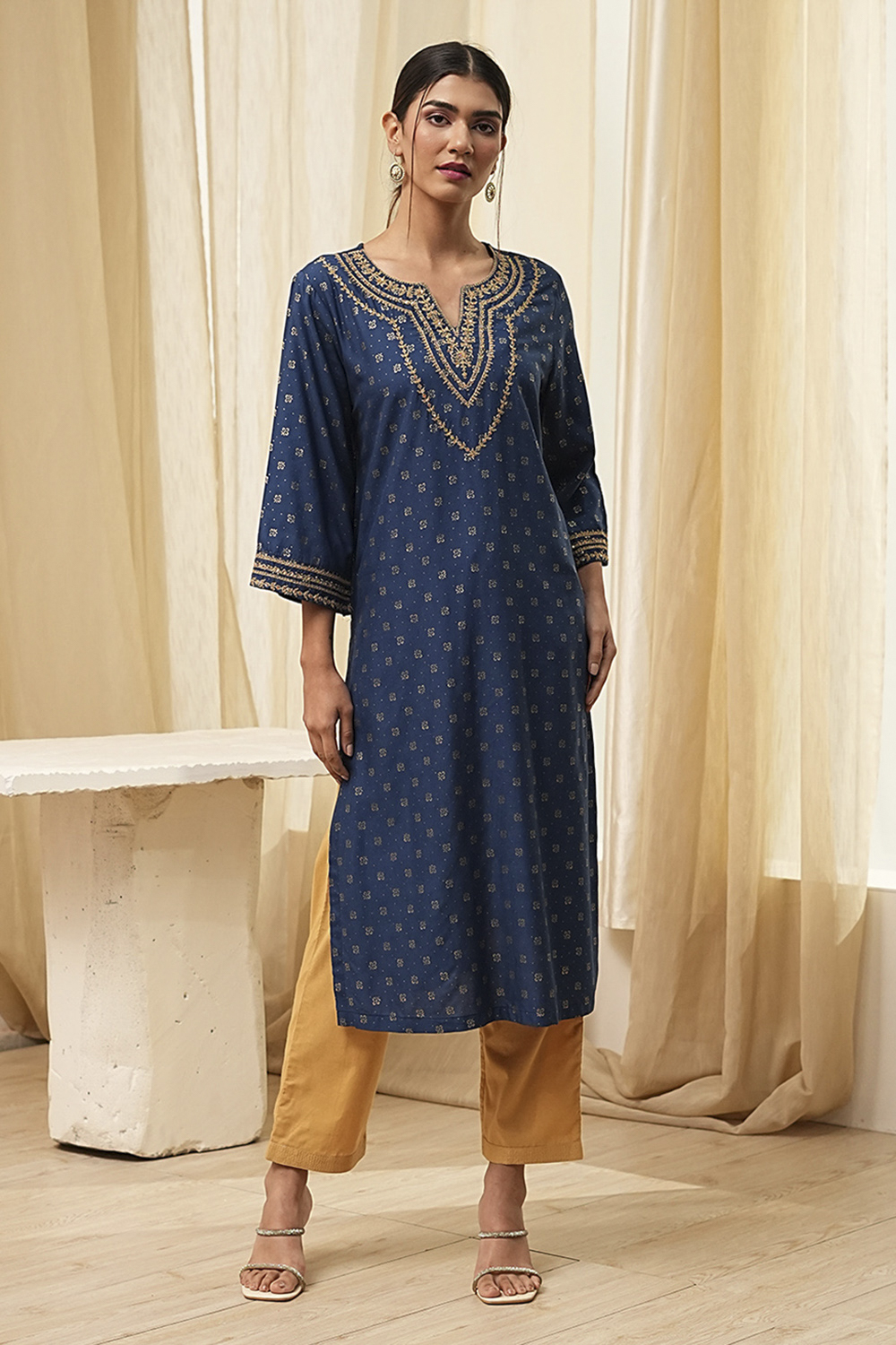 Blue Printed Straight Kurta image number 5