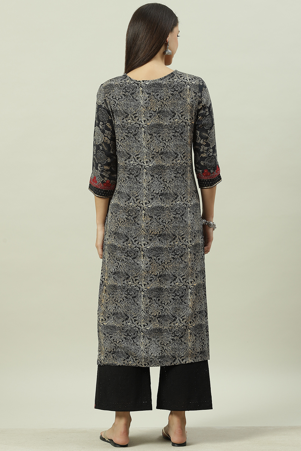 Black Rayon Straight Printed Kurta image number 4