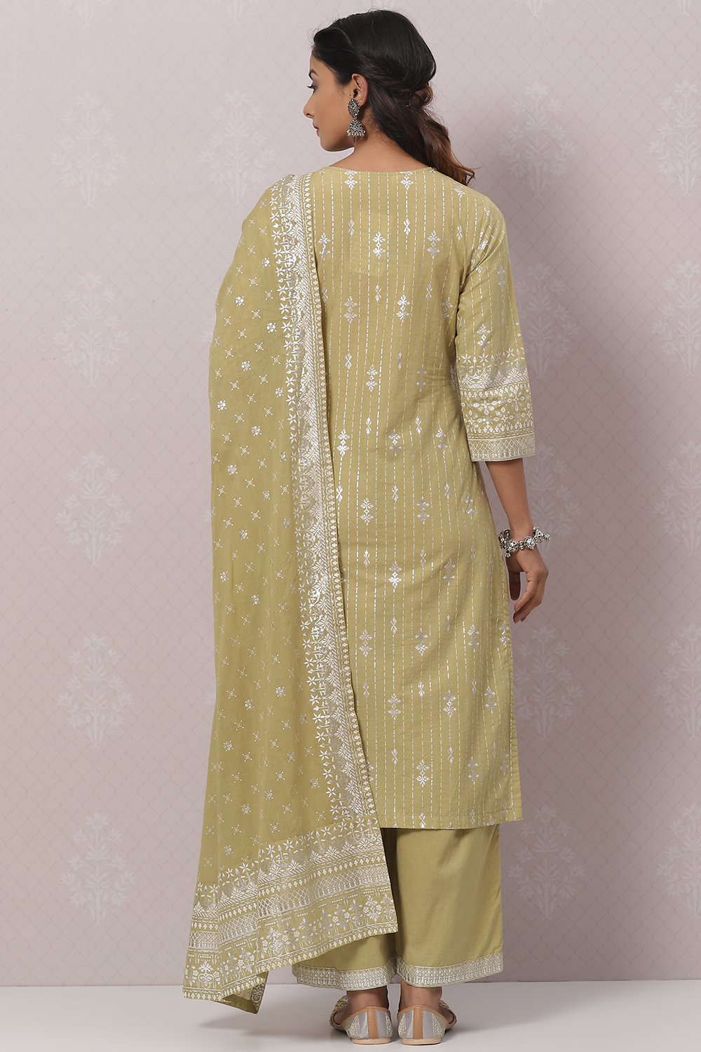 Orange Cotton Straight Kurta Palazzo Suit Set image number 4