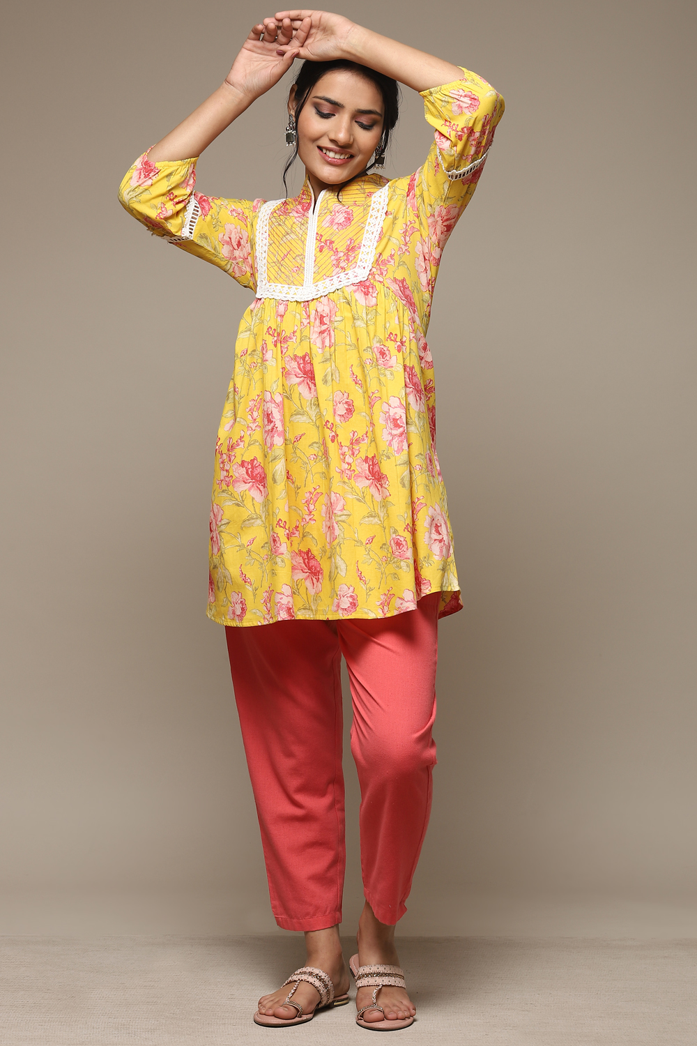 Yellow Cotton Printed Kurti image number 0