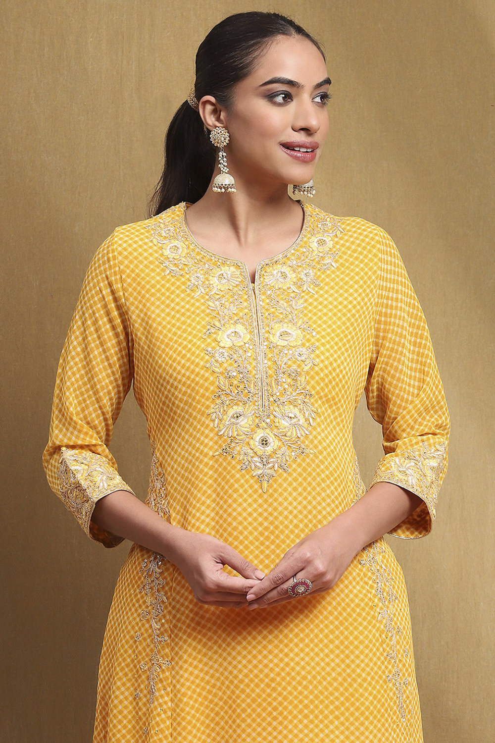 Yellow Printed Kalidar Suit Set image number 1