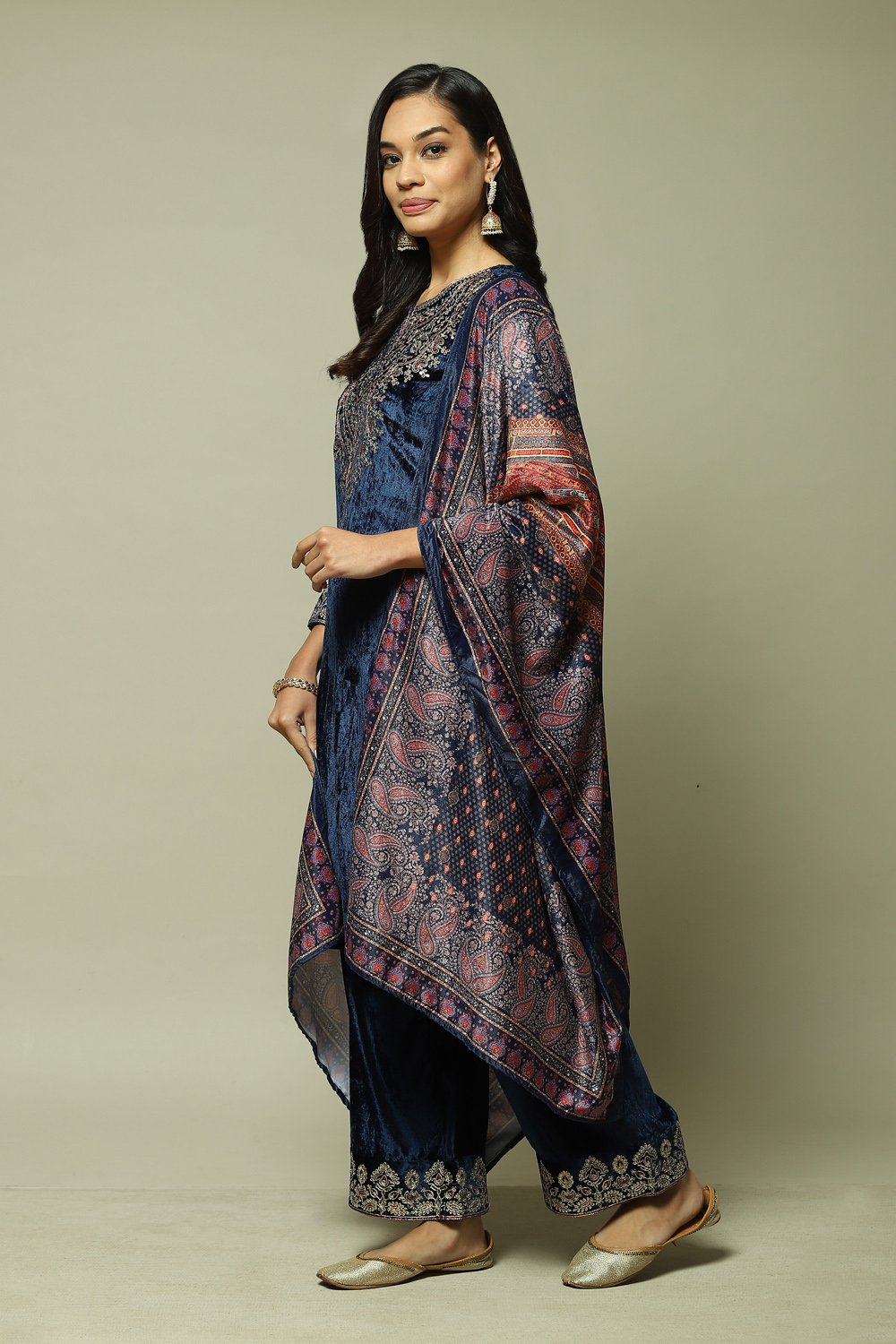 Navy Blue Viscose Straight Kurta Palazzo Suit Set image number 1