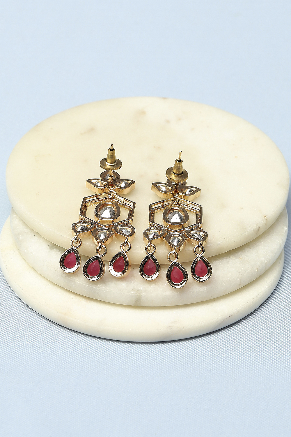 Red Kundan Festive Drop & Danglers image number 2