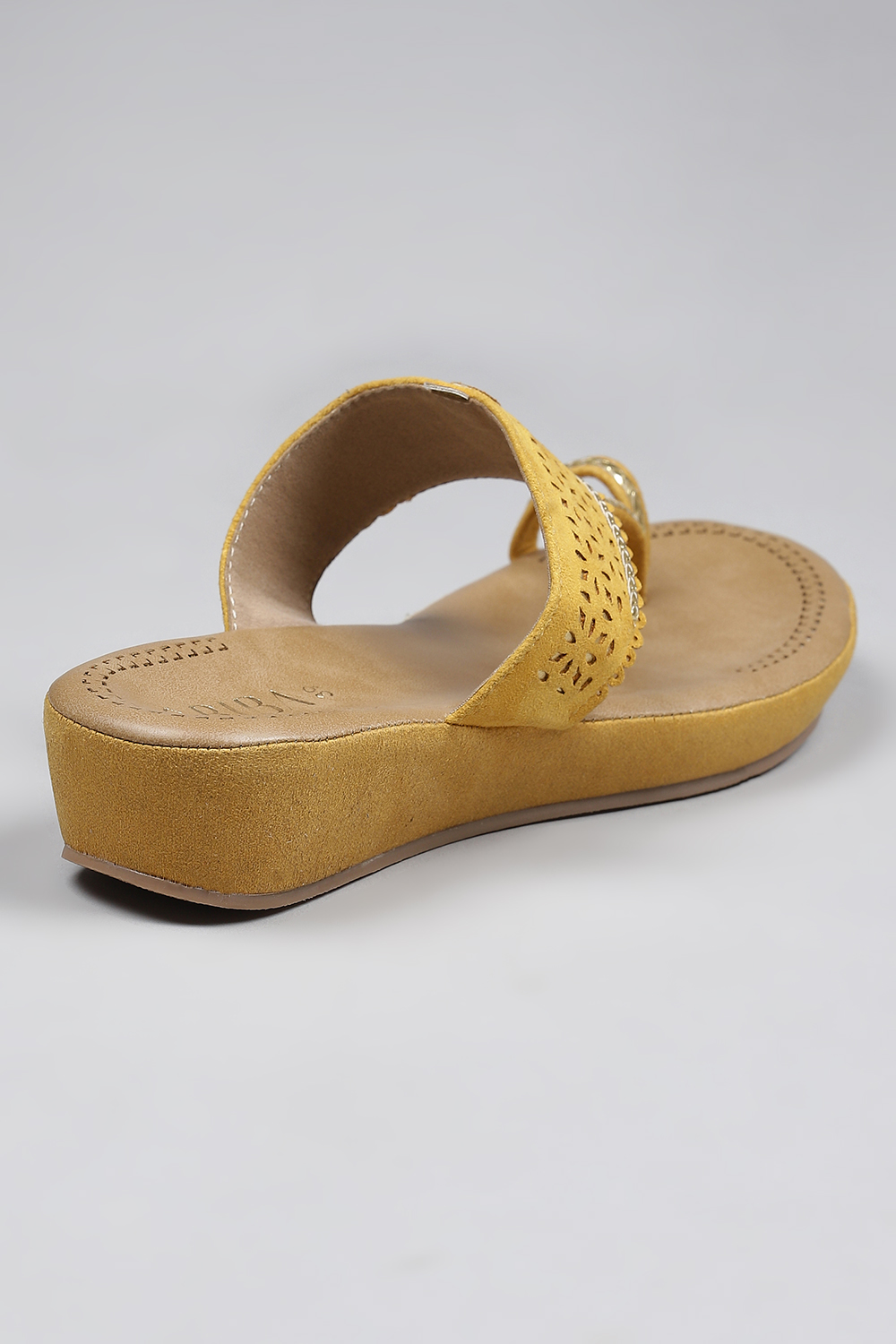 Mustard Faux Leather Comfort Sandals image number 5
