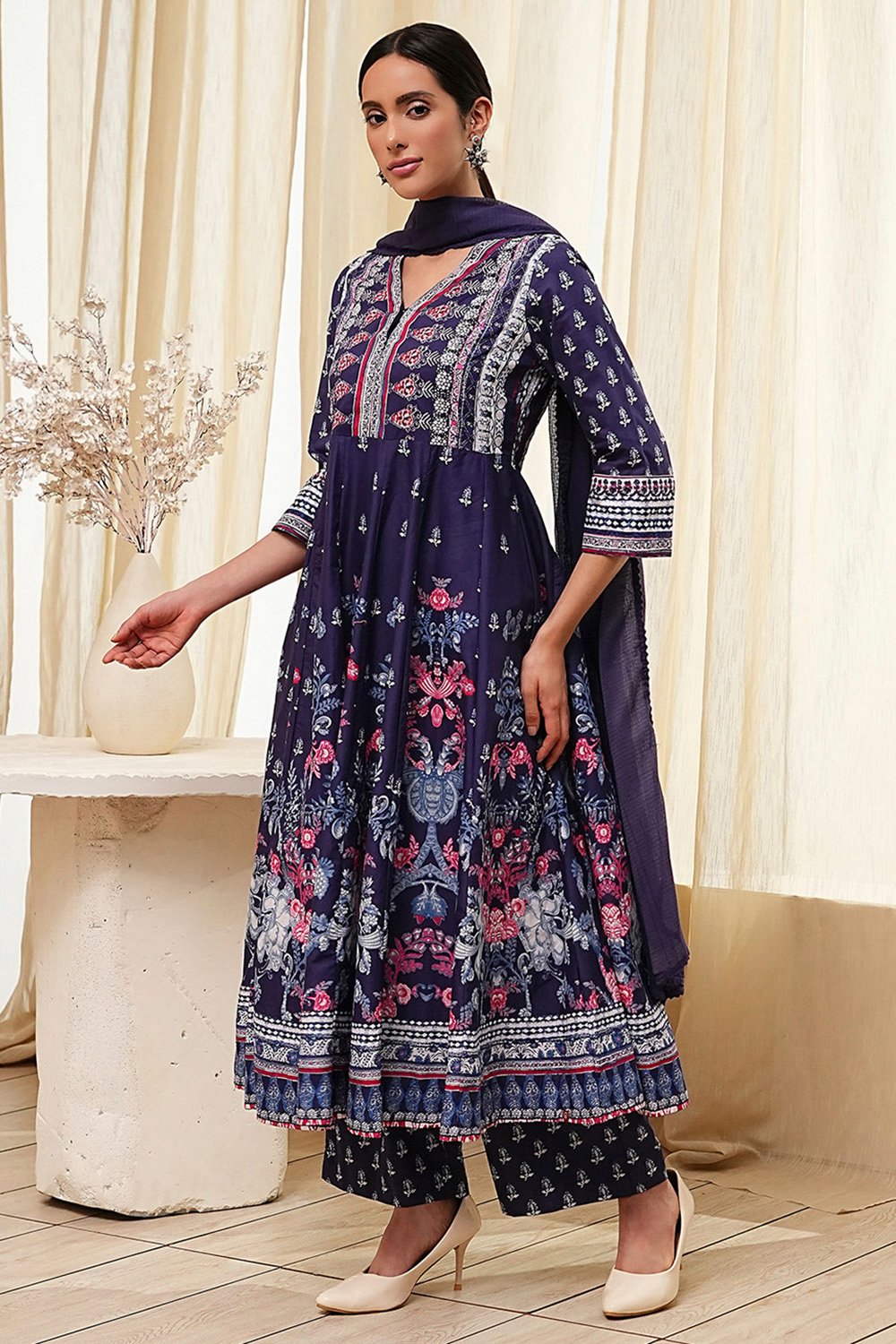 Indigo Cotton Anarkali Suit Set image number 3