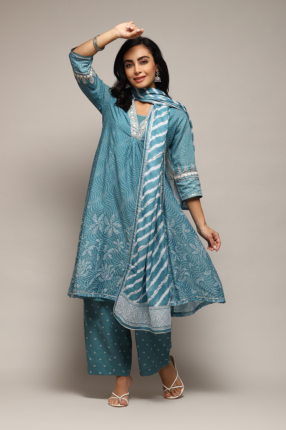 Buy Blue Poly Cotton Kalidar Kurta Palazzo Suit Set (Kurta, Inner ...