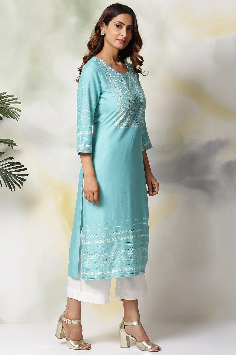 Mustard Printed Rayon Straight Kurta Palazzo Suit Set image number 5