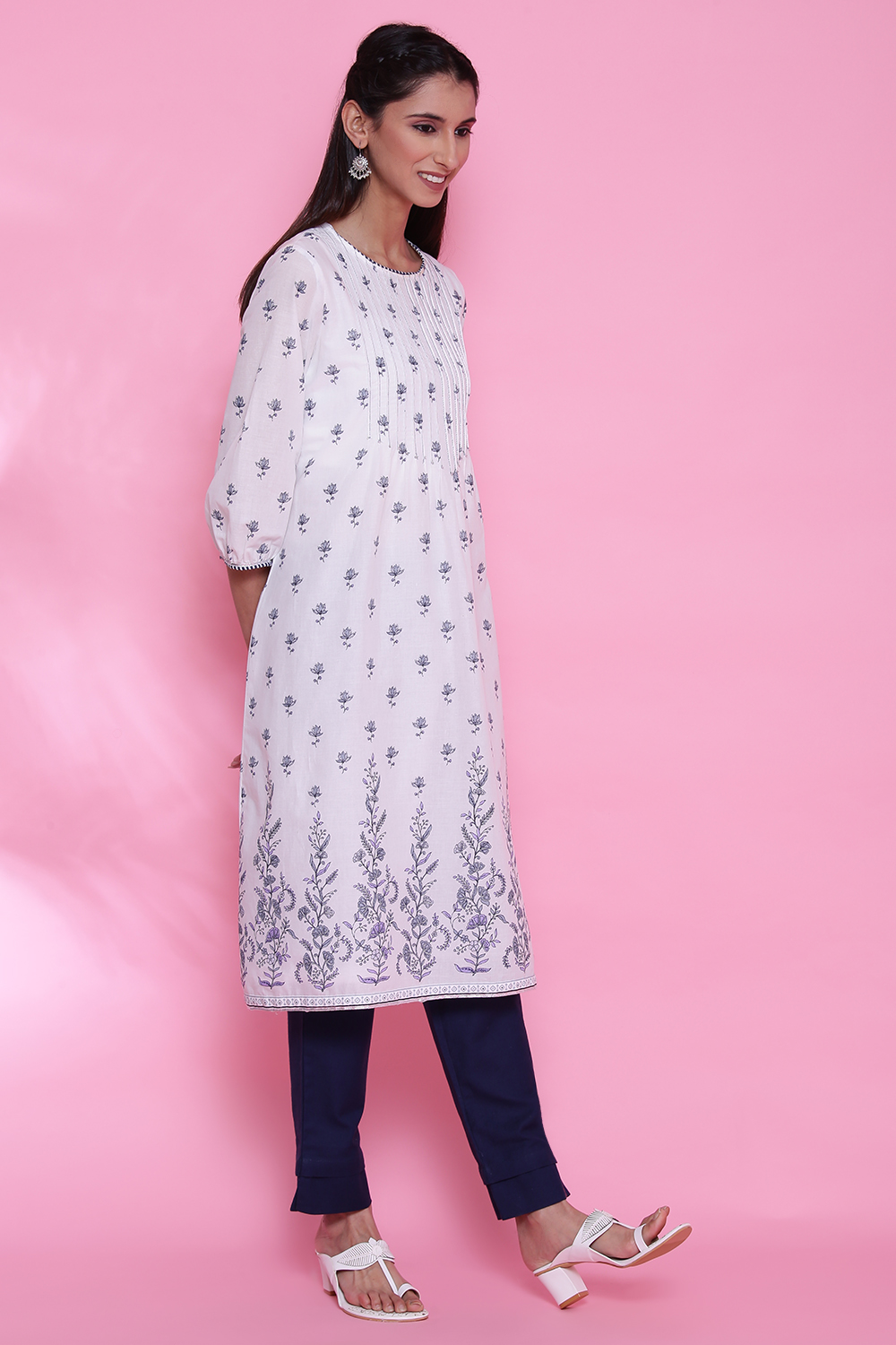 Sky Blue Cotton Straight Kurta image number 4