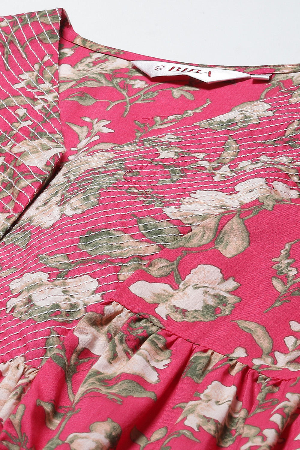 Pink Cotton Tiered Printed Dress at Biba India