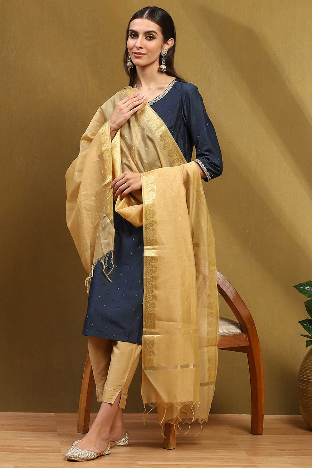 Beige Poly Silk Dupatta image number 0