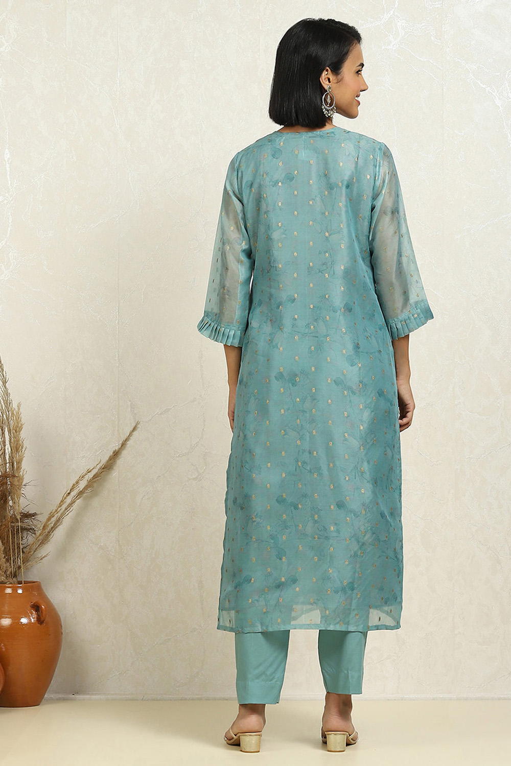 Blue Silk Blend Hand Embroidered Unstitched Suit Set image number 5