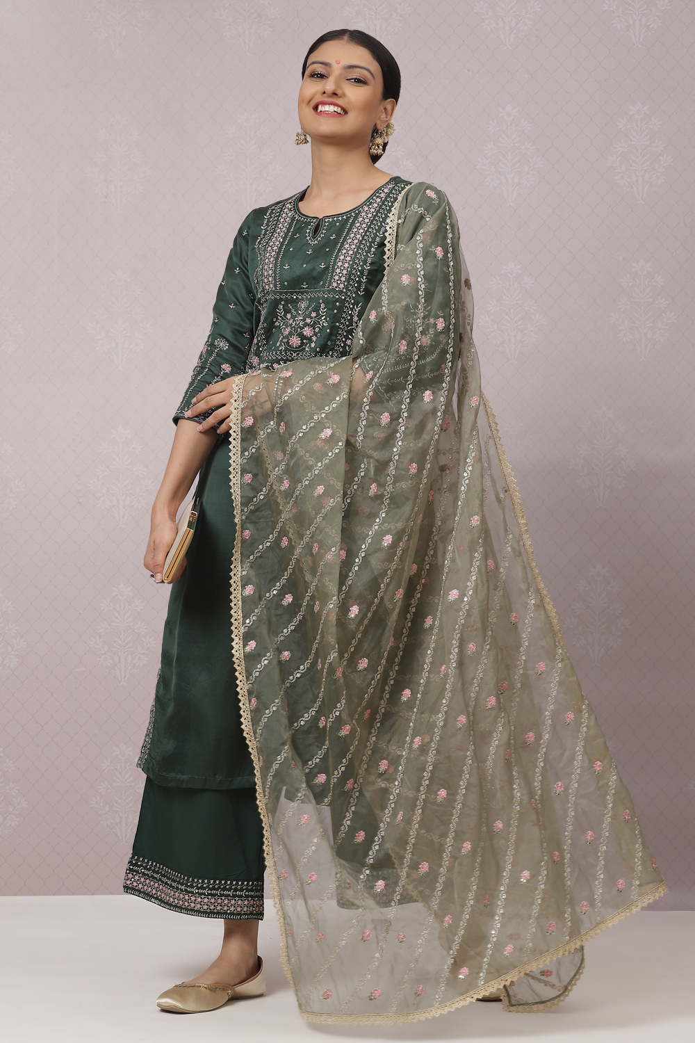 Dark Green Viscose Straight Kurta Palazzo Suit Set image number 0