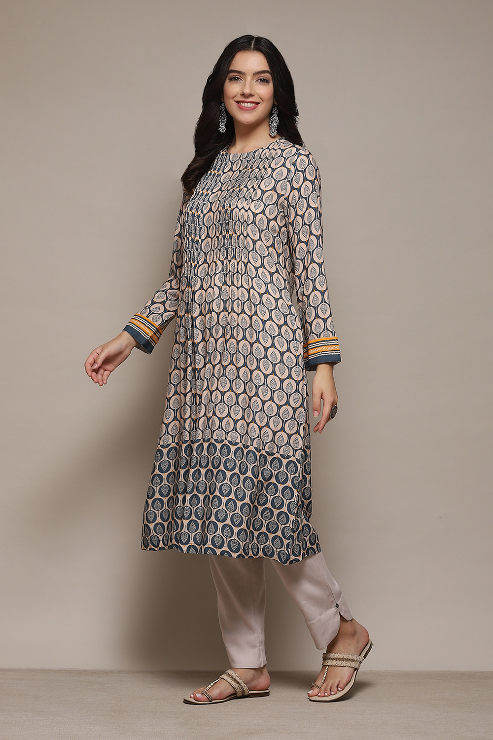 Light Grey Rayon Tiered Kurta Printed Kurta image number 2