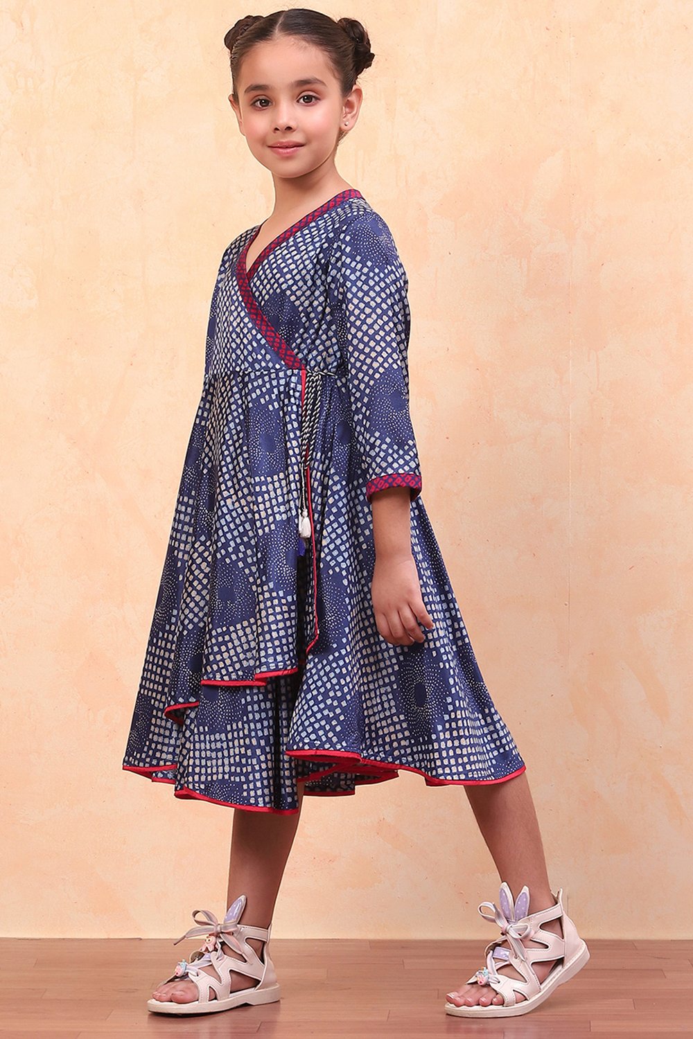 Blue Geometric Printed Flared Asymmetric Dress image number 2