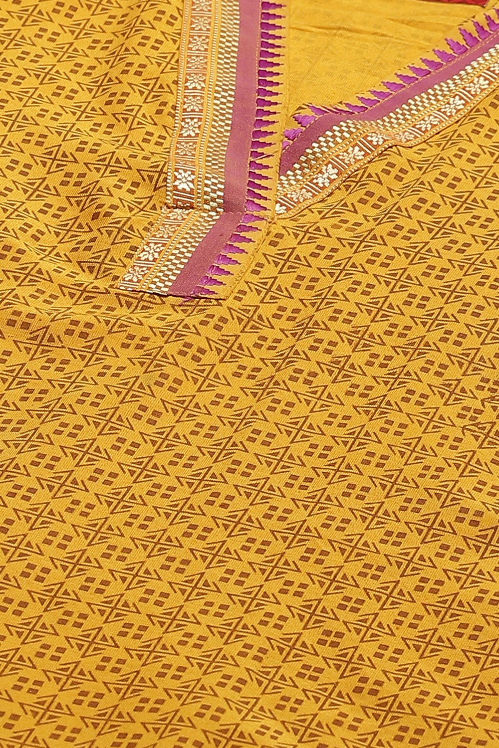 Yellow Cotton Screen Print Unstitched Suit Set image number 1