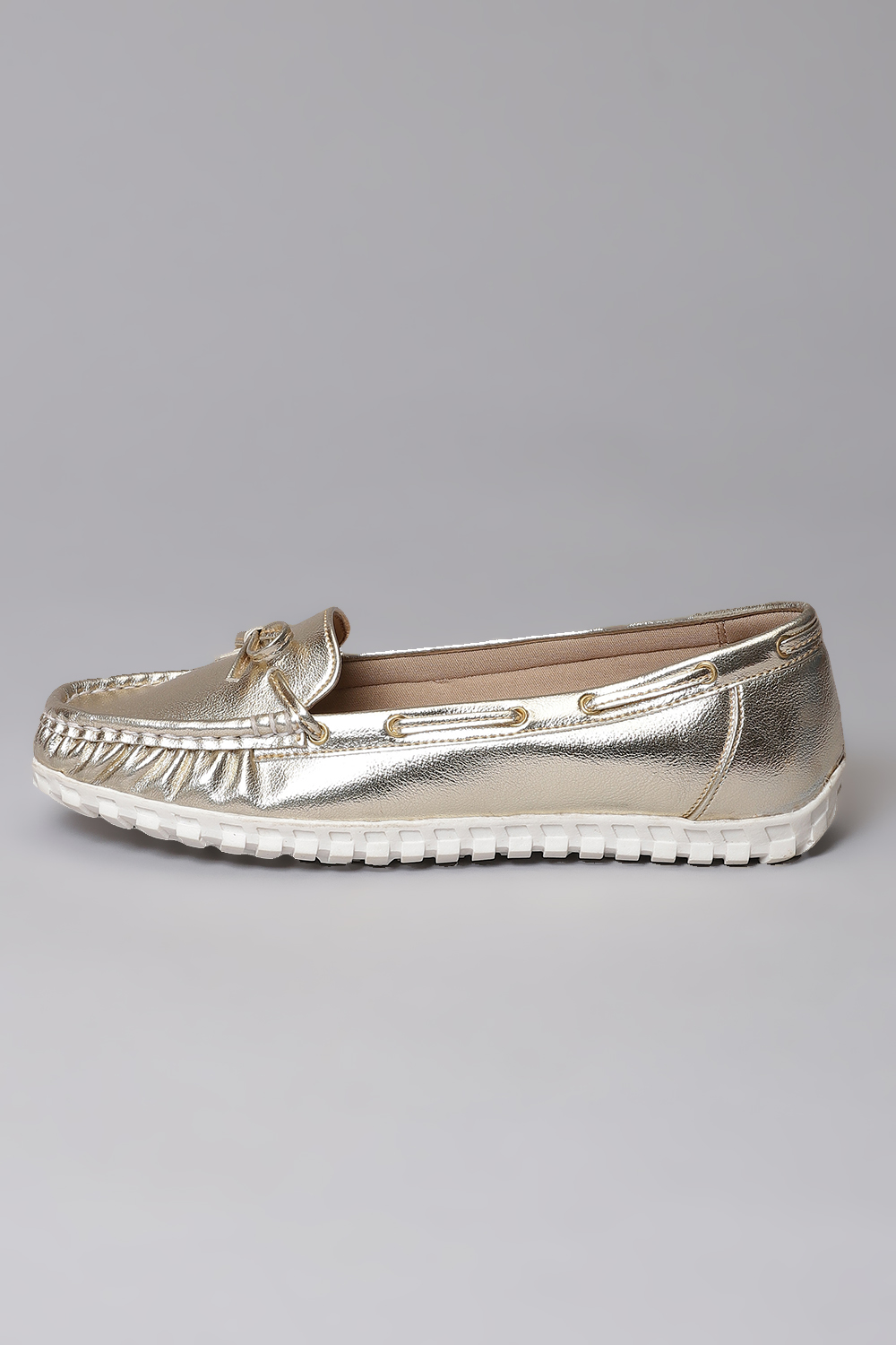 Metallic Gold Synthetic Formal Loafers image number 3