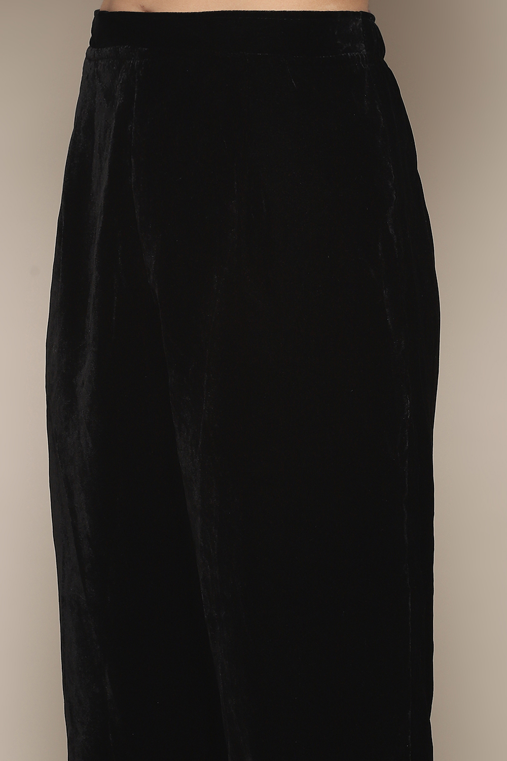 Black Polyester Straight Solid Kurta Pant Suit Set image number 2