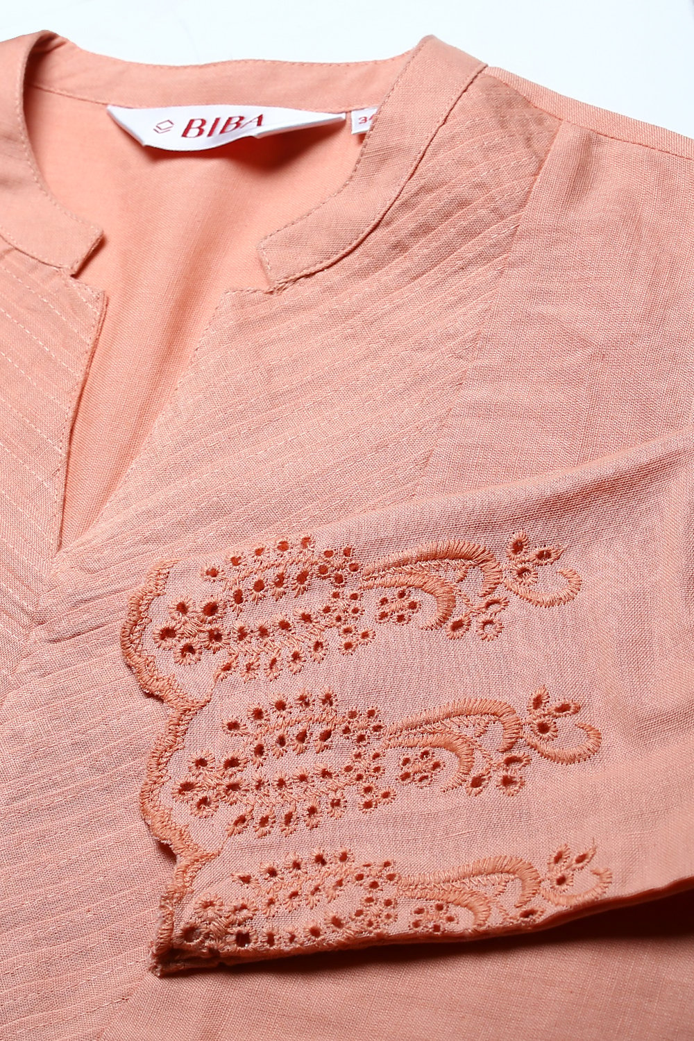 Peach Cotton Flax Kurta image number 1