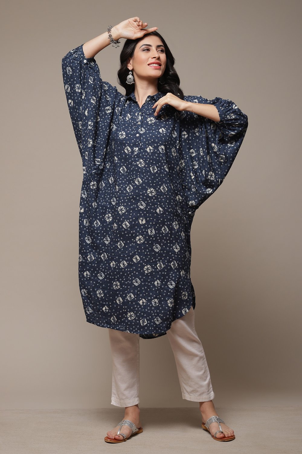 Indigo Rayon Straight Printed Kurta image number 0