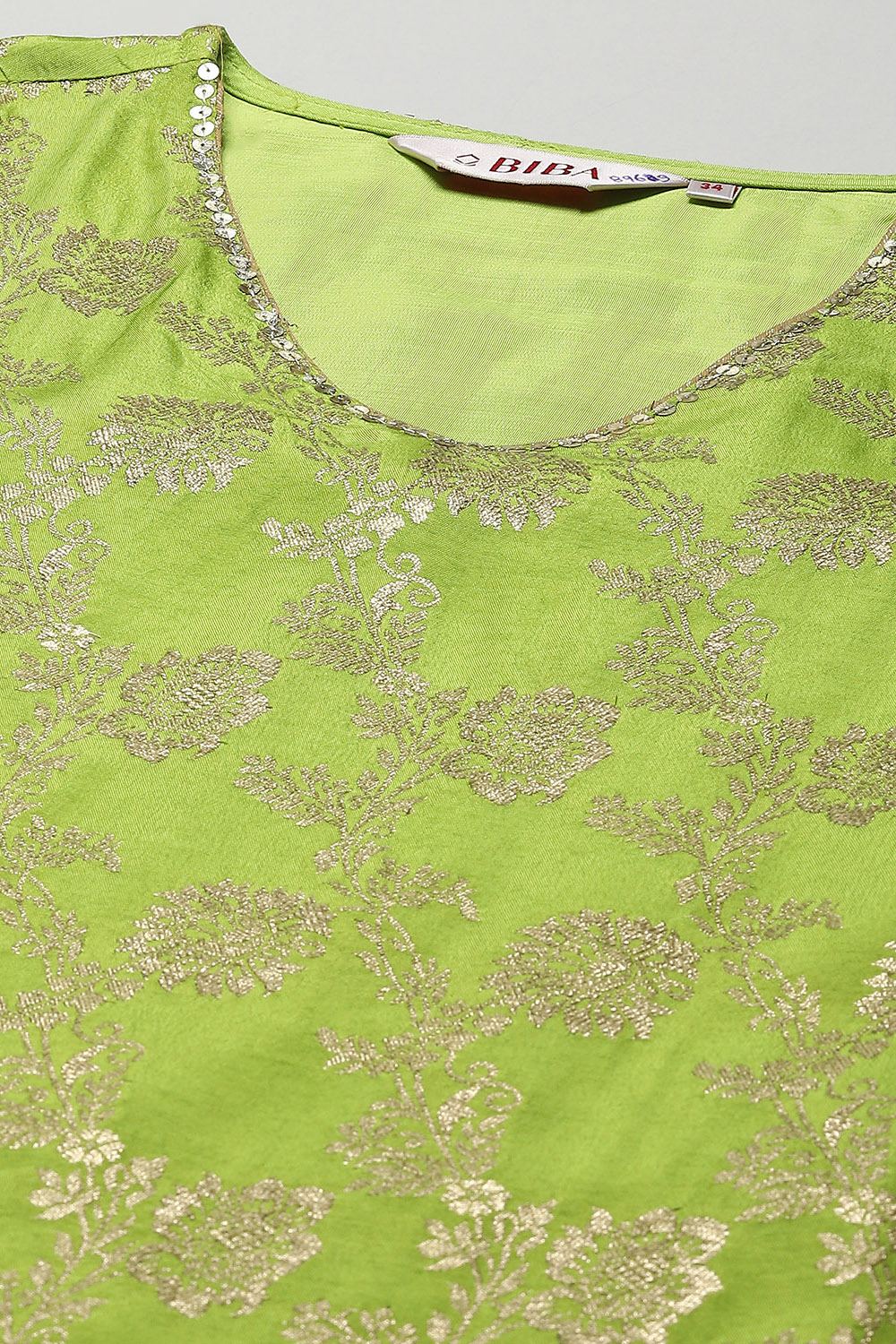 Lime Green Viscose Brocade Straight Kurta Palazzo Suit Set image number 1