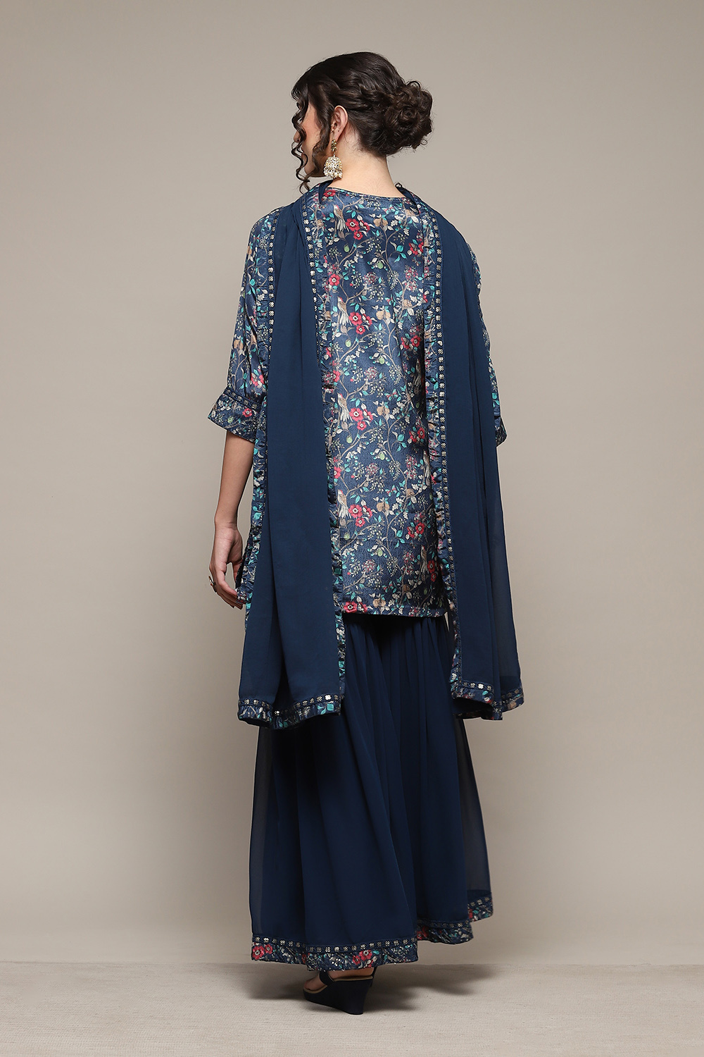 Teal Embroidered Straight Kurti & Garara Suit Set image number 4