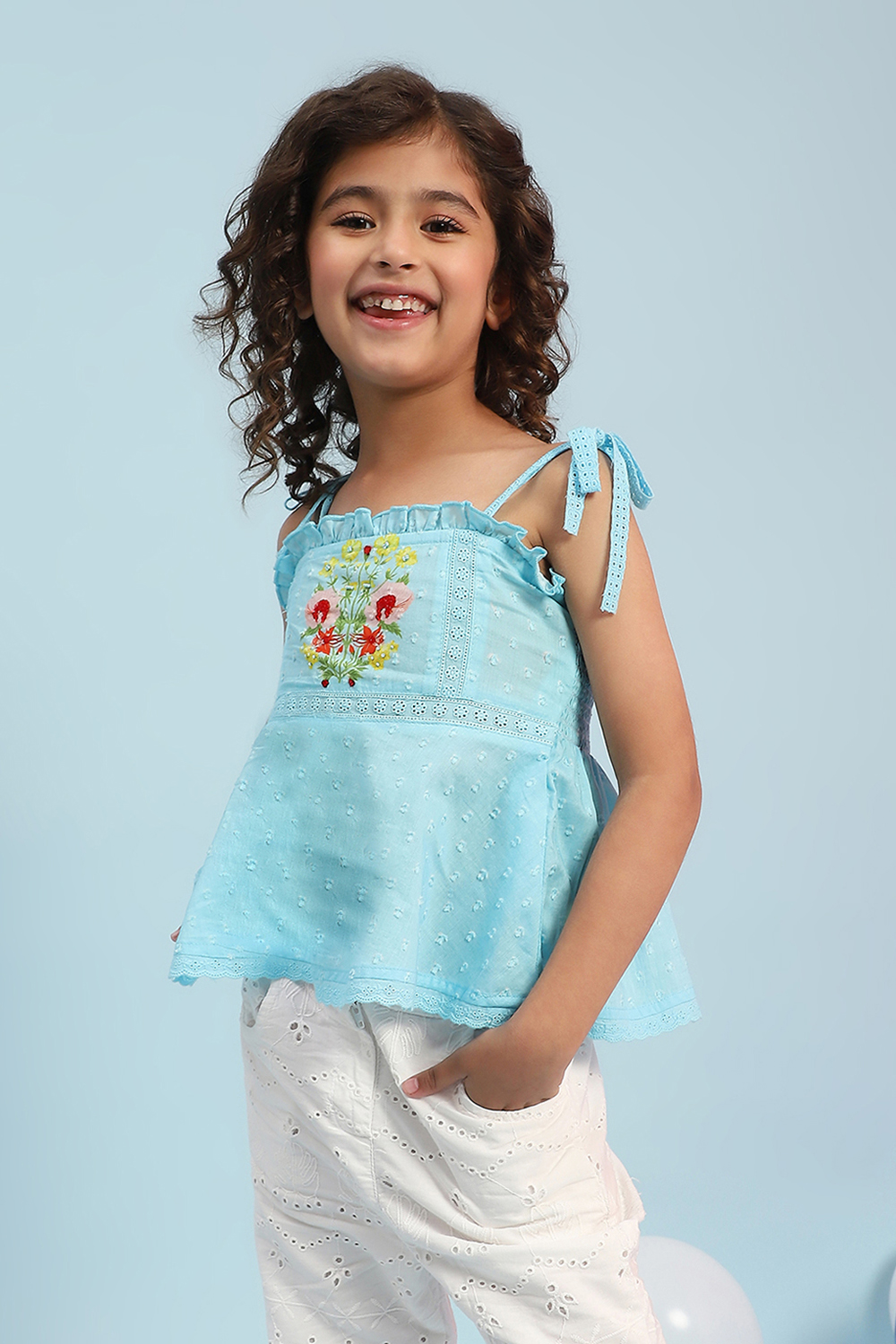 Sky Blue Cotton A-Line Top image number 3