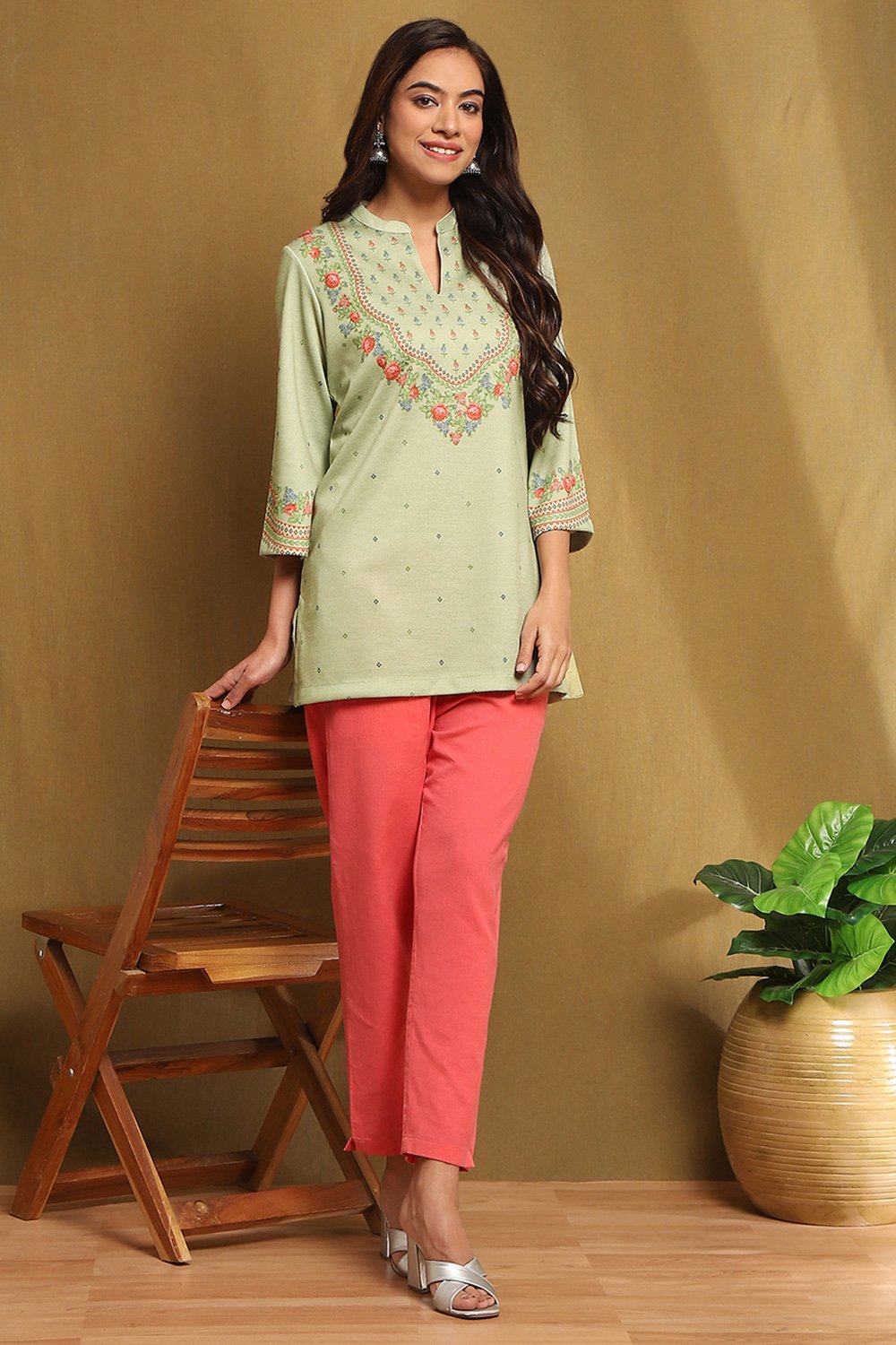 Mint Green Knit Straight Kurti image number 0