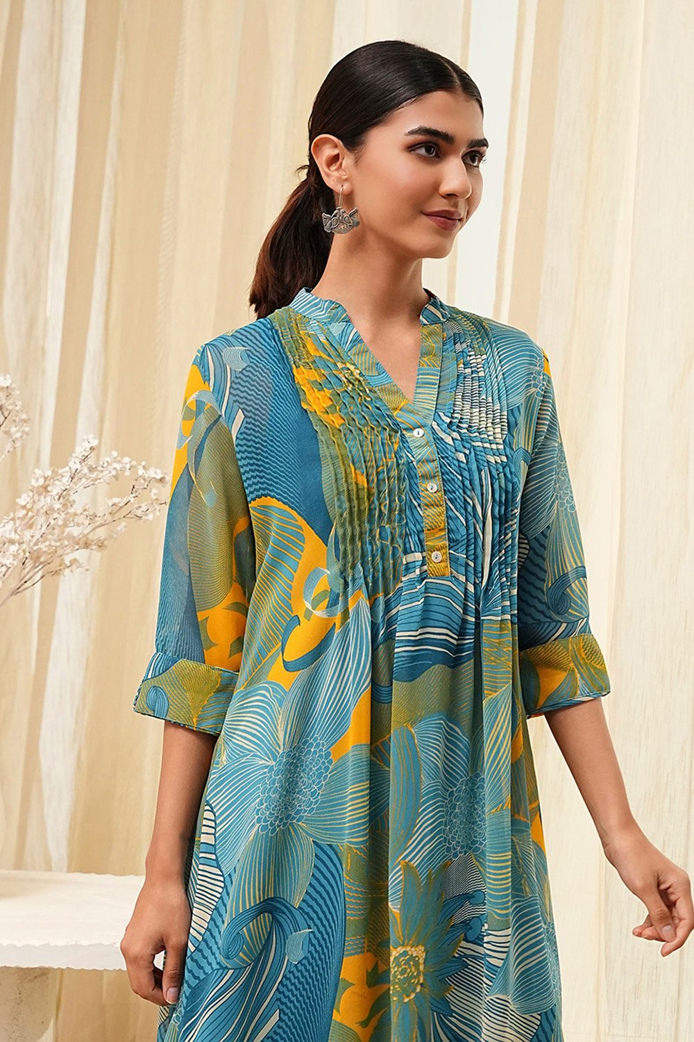 Blue Polyester A-Line Kurta image number 1