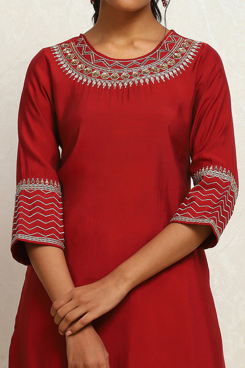 Maroon Solid Festive Straight Kurta image number 1