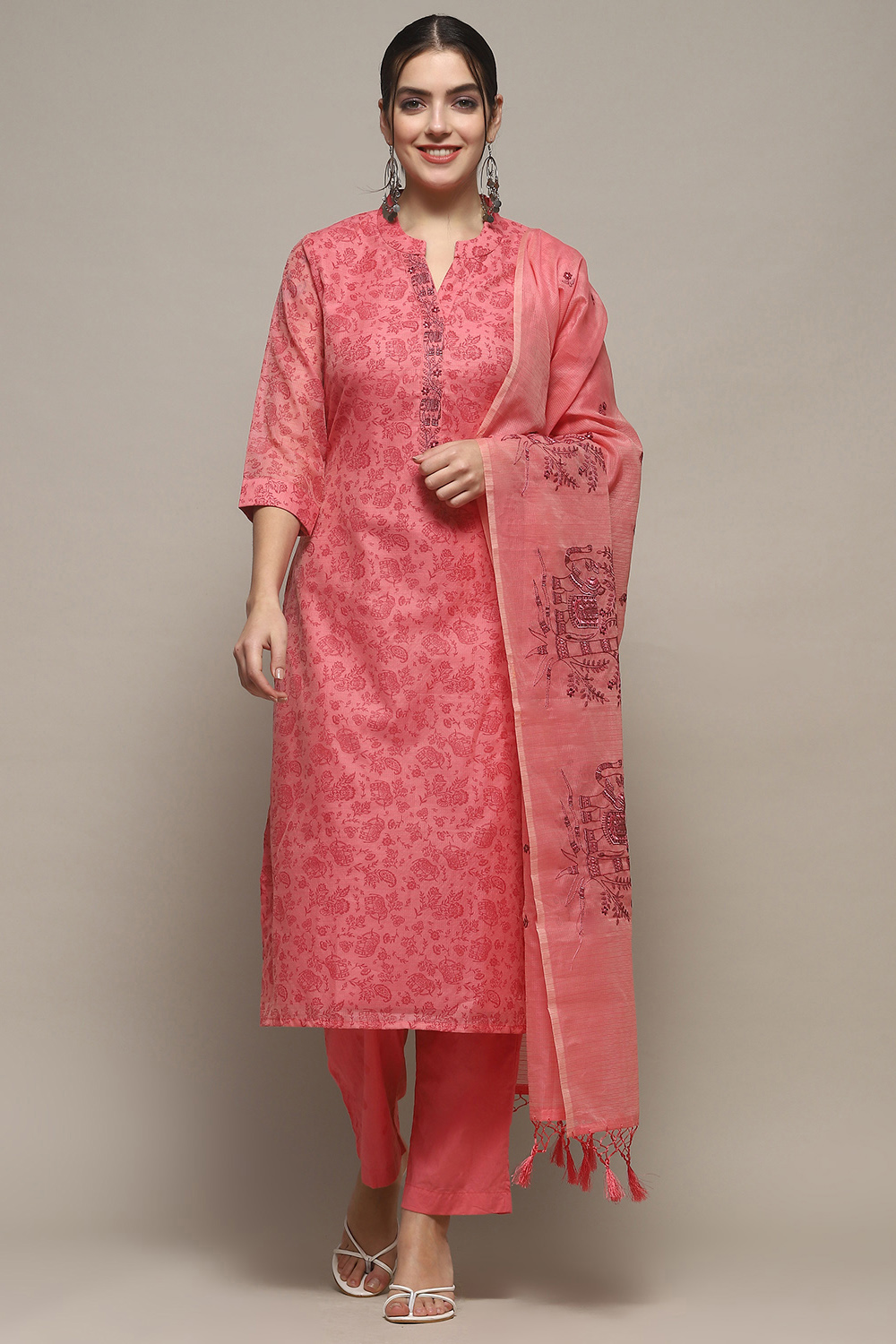 Pink Cotton Blend Unstitched Suit set image number 8