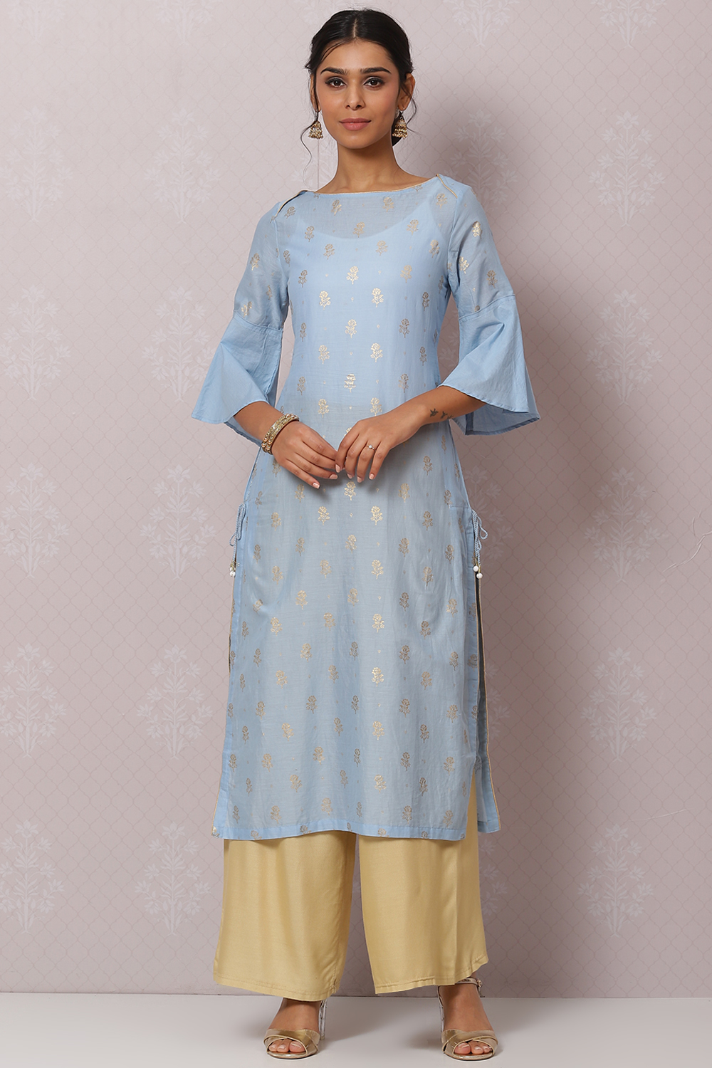 Blue Straight Cotton Kurta image number 0