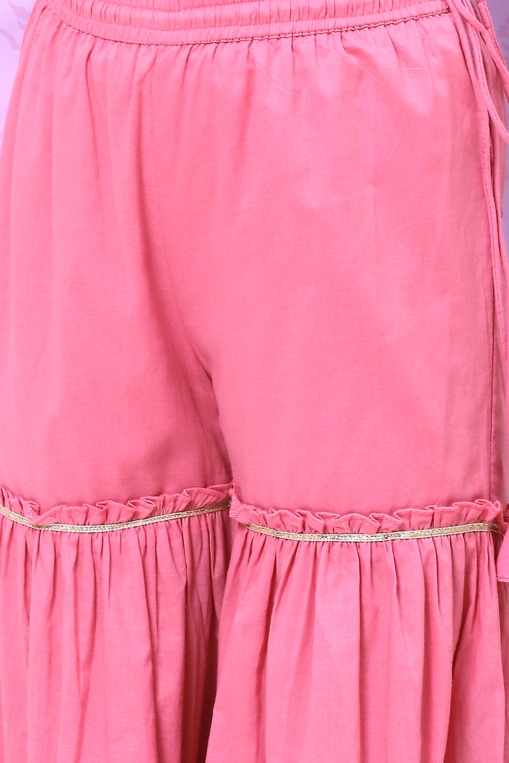 Pink Poly Metallic Cotton Girls Straight Kurta Sharara Suit Set image number 3