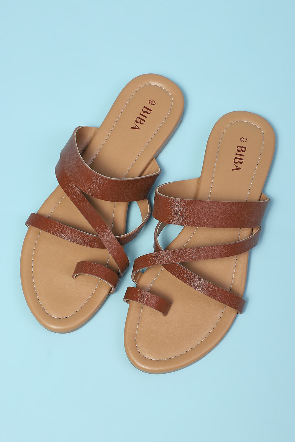 Brown Pu Ring Toe Sandals image number 2