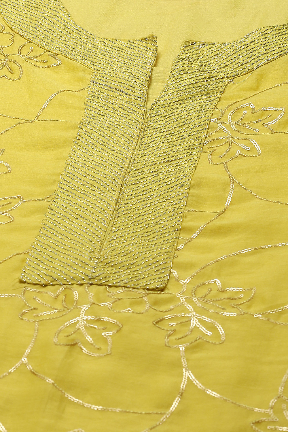 Lime Yellow Cotton Silk Straight Kurta Palazzo Suit Set image number 1