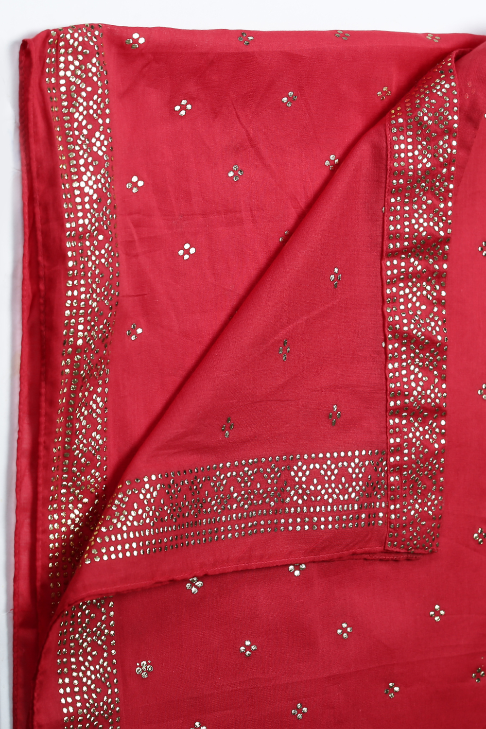 Red Cotton Kalidar Kurta Churidar Suit Set image number 2