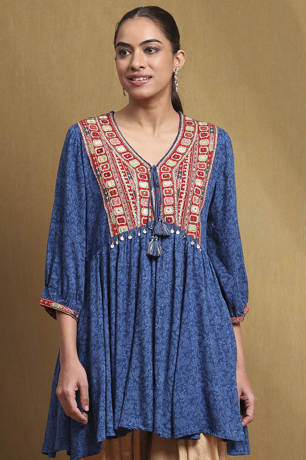 Blue and Beige Embroidered Peplum Kurta Set image number 1