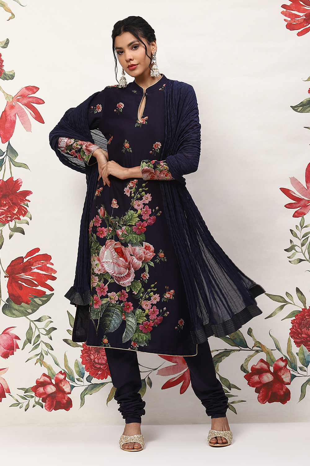 Rohit Bal Indigo Cotton Blend Straight Kurta Suit Set image number 0